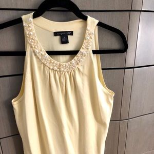 August Silk pale yellow beaded tank